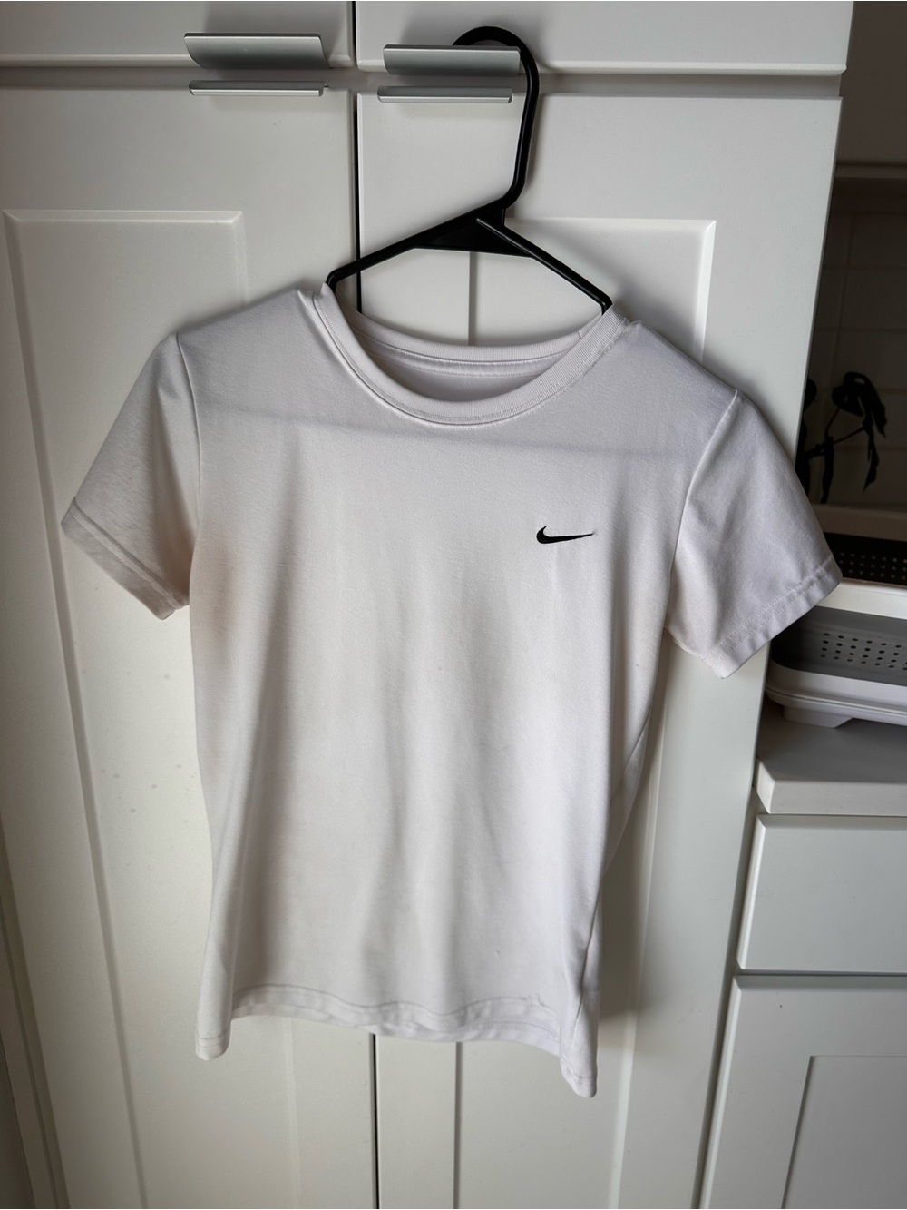 Nike White Short Sleeve Dri-FIT Tee with Black Swoosh